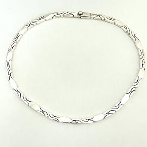 Vintage CII Mexico 925 Sterling Silver Heavy Bar Pattern Link Collar Necklace